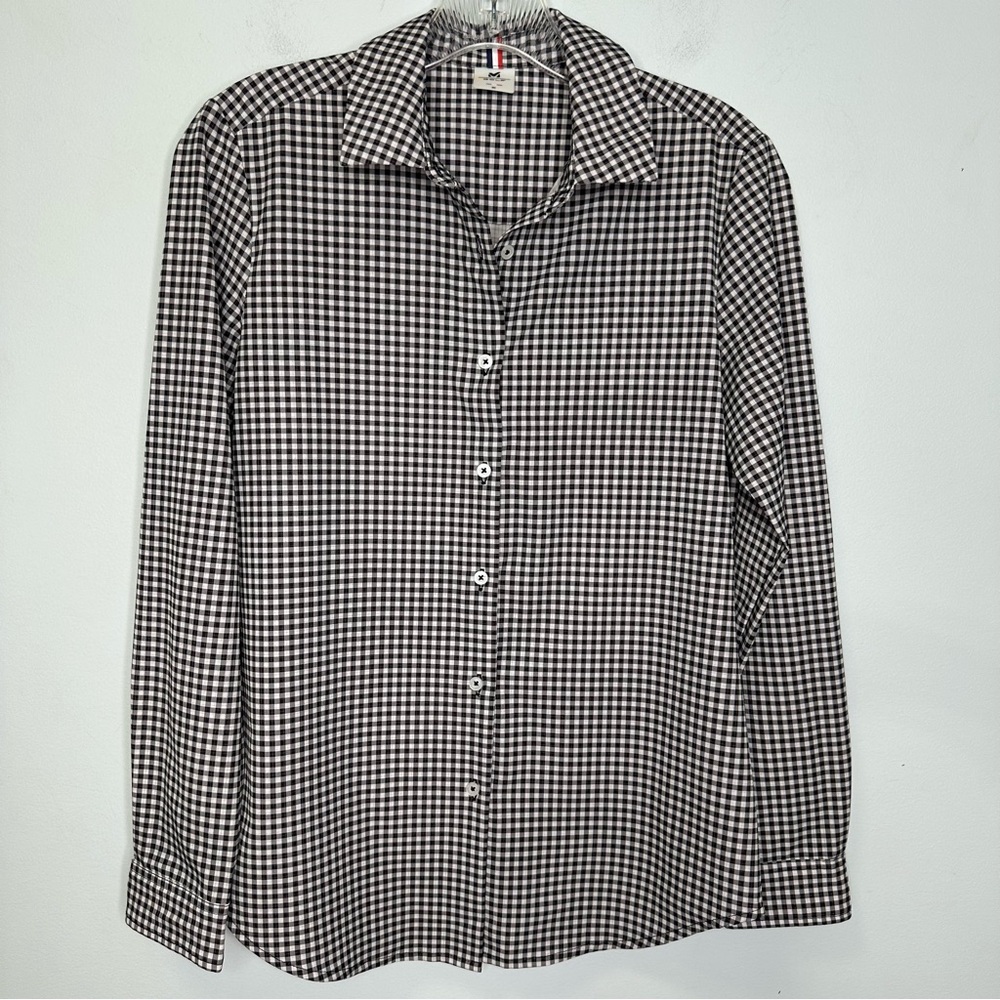 Millet Golf Black Check Print Buttoned Down Stretch Shirt Top Size S/M